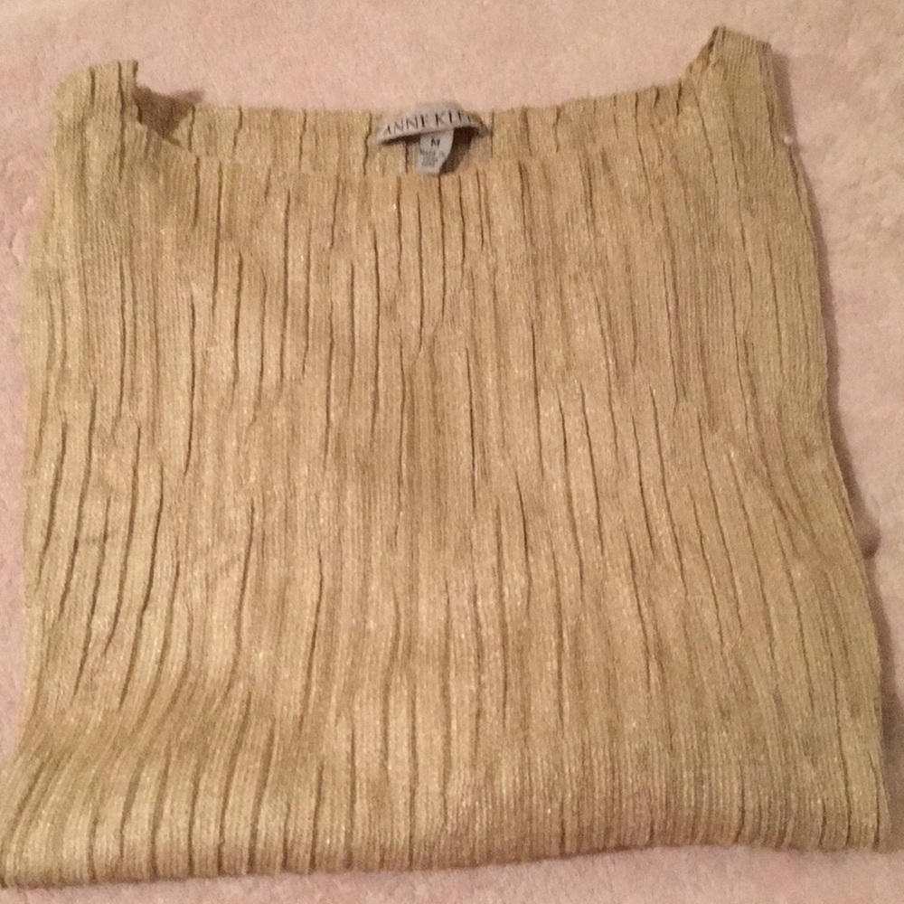 Anne Klein Size M knit Top Beige with textured rib